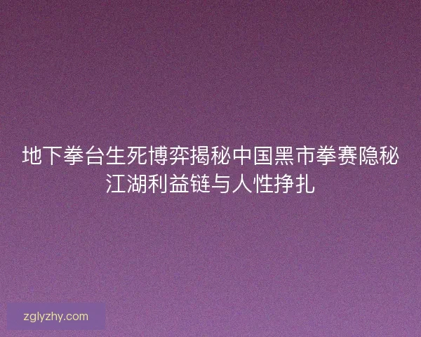 地下拳台生死博弈揭秘中国黑市拳赛隐秘江湖利益链与人性挣扎