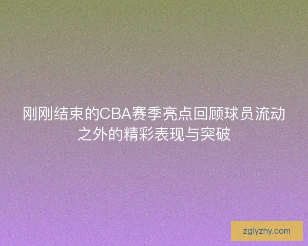 刚刚结束的CBA赛季亮点回顾球员流动之外的精彩表现与突破